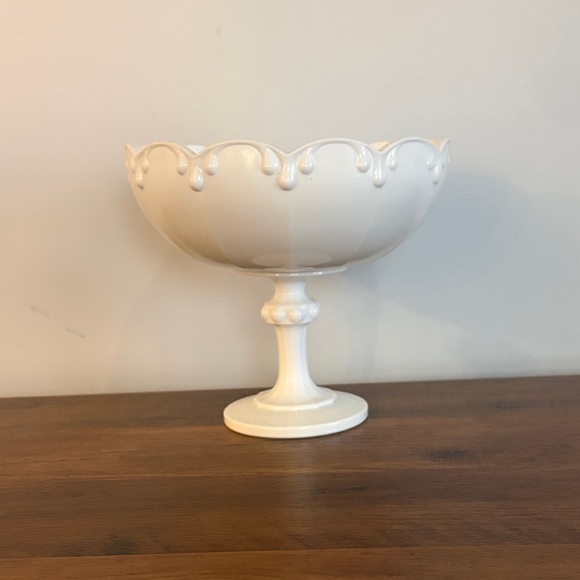 Other - White Ceramic Pedestal Bowl | Farmhouse Decor | Scalloped Edge Compote Dish